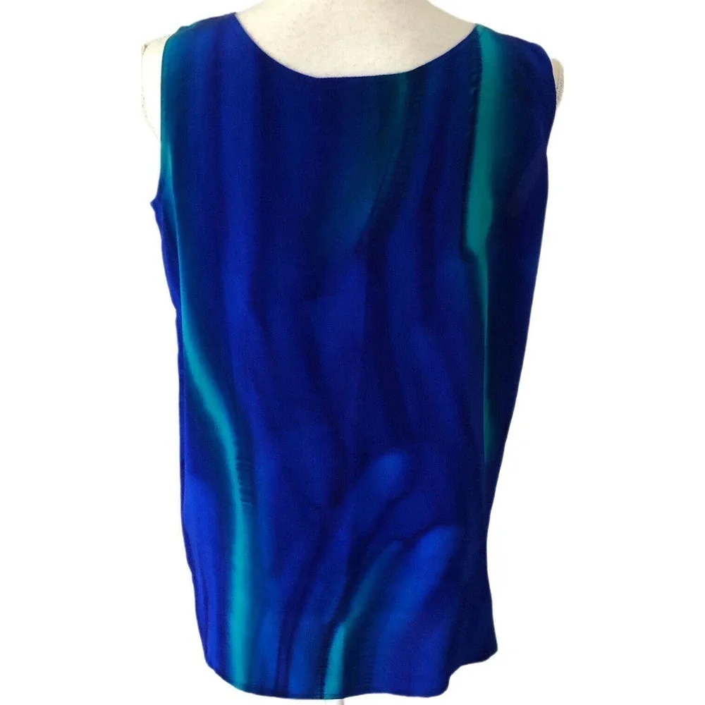 VINTAGE Aliki Yamani Creations Sz S 2 Piece Blouse Tank Cami Set Blue Green Silk
